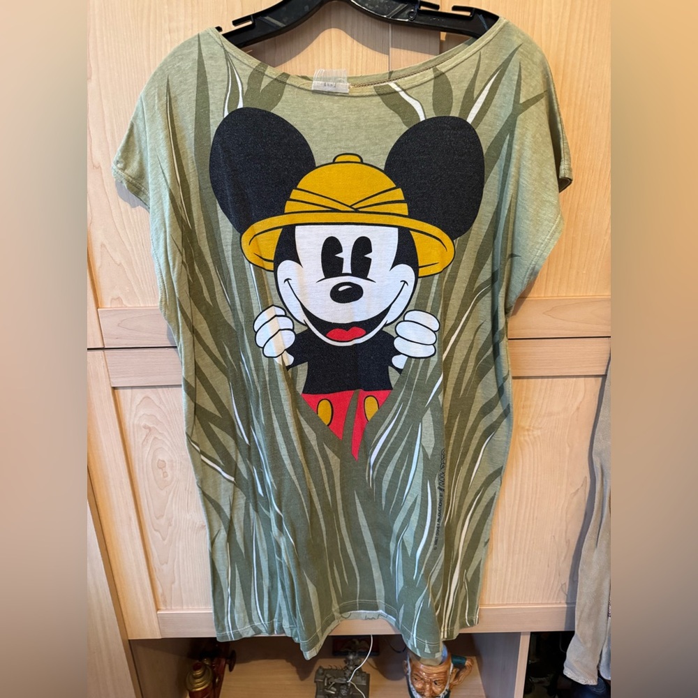 Vintage Mickey Mouse beach coverup. Olive green. 100% Cotton.